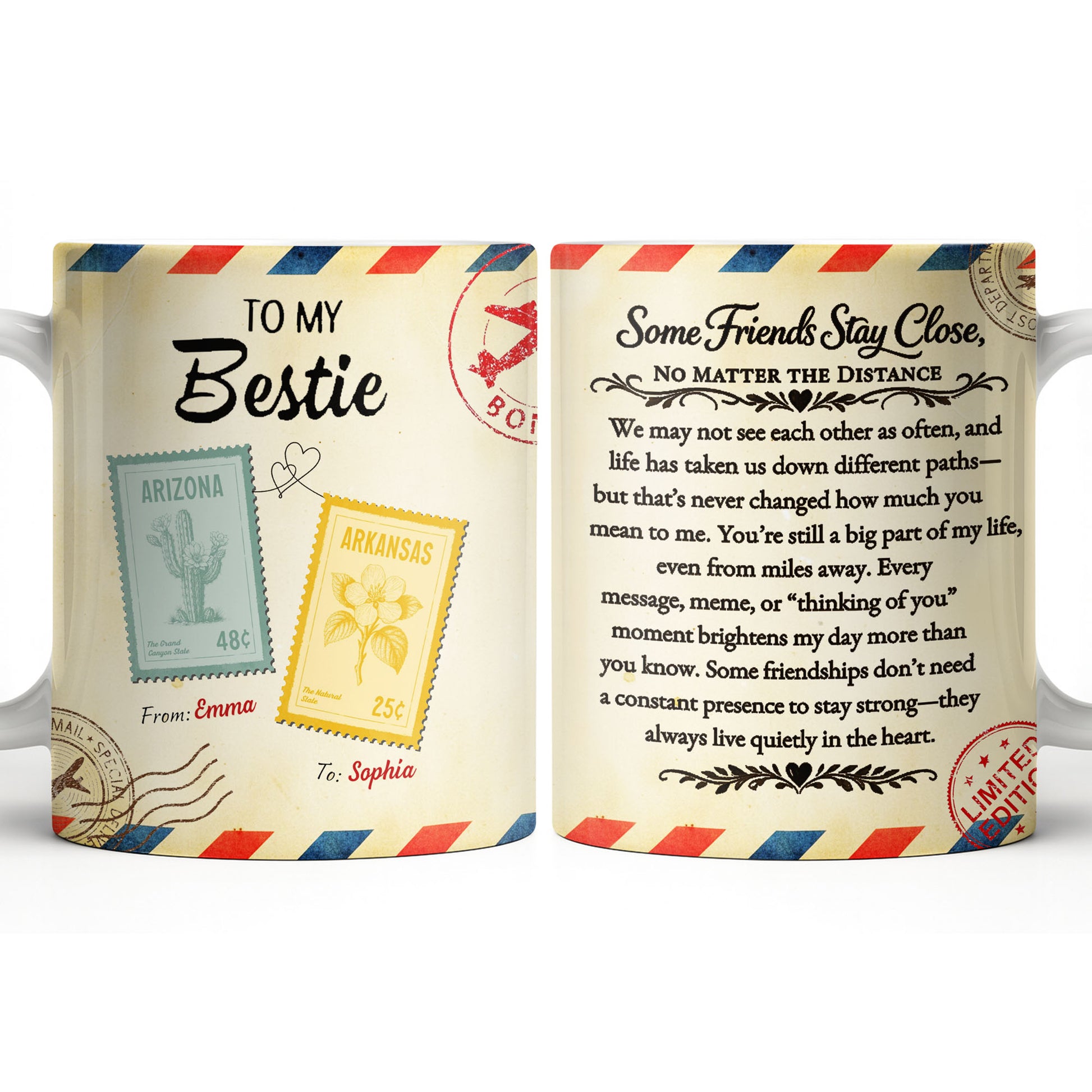 To My Bestie With Postage Stamp Design