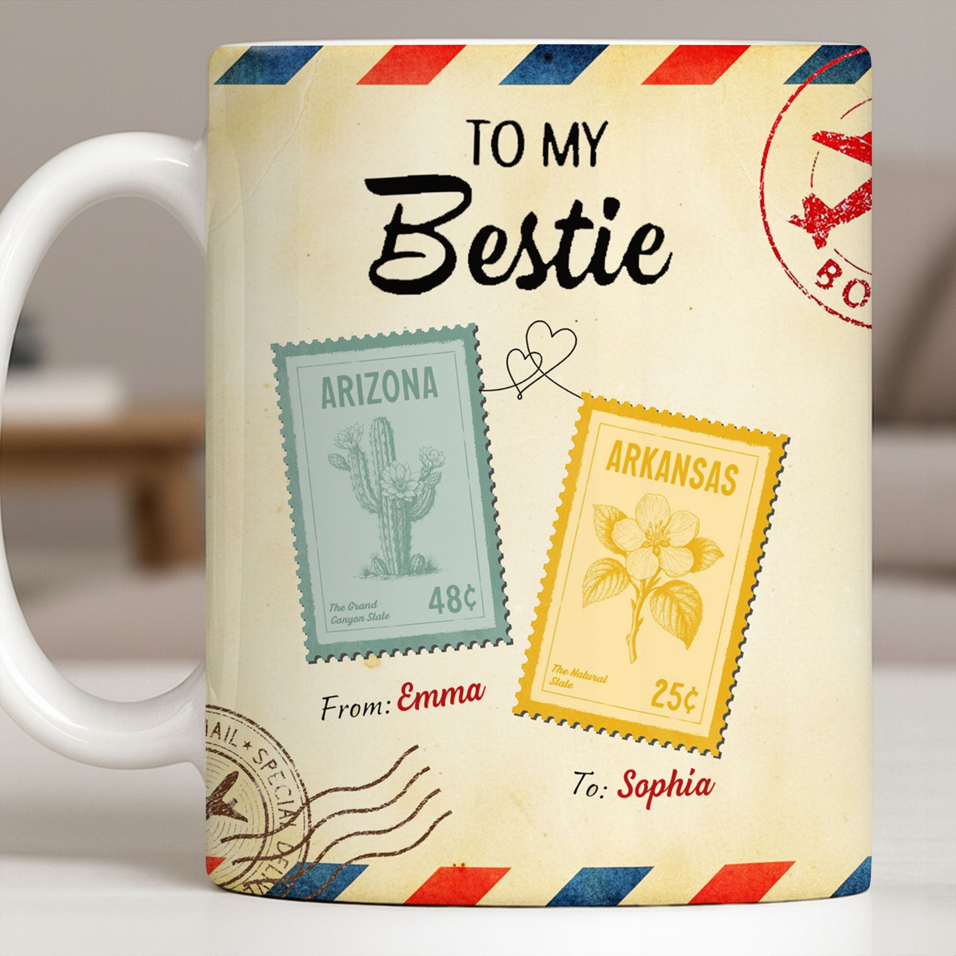 To My Bestie With Postage Stamp Design