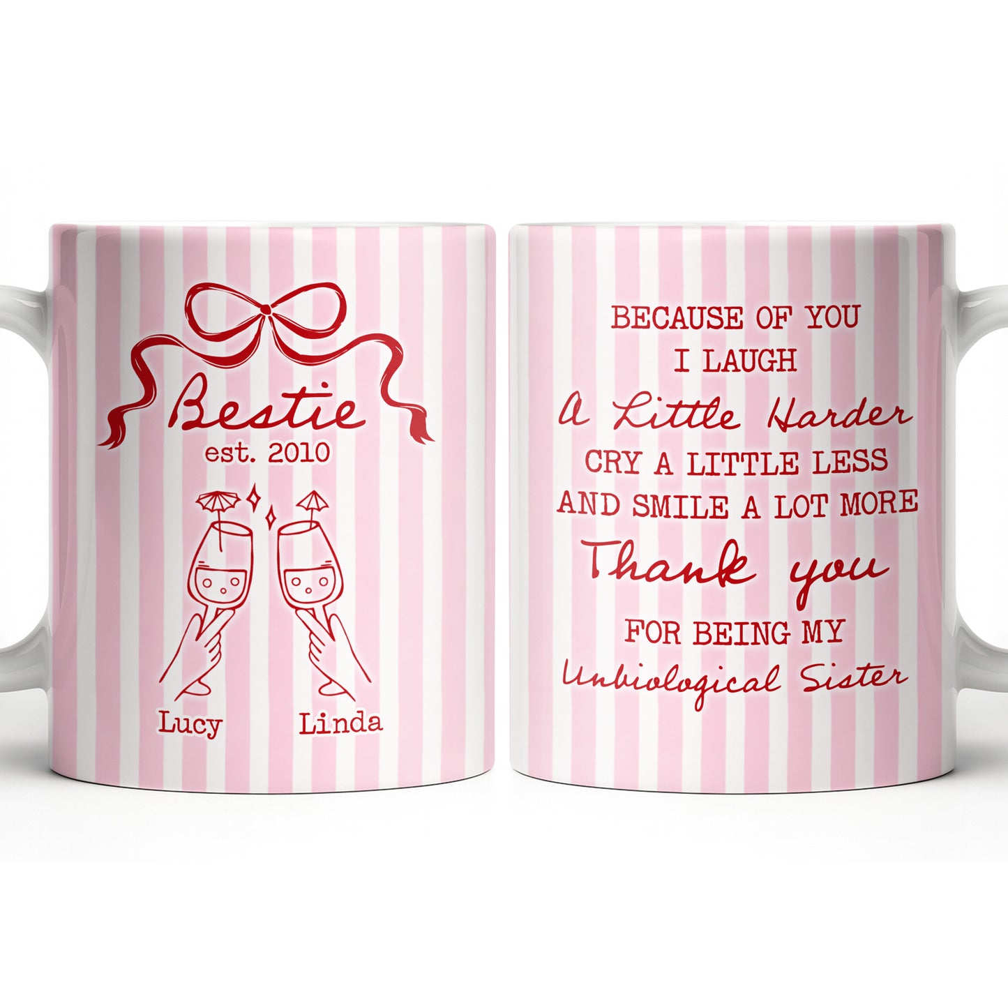 Thank You For Being My Unbiological Sister With Stripes And Wine Glasses