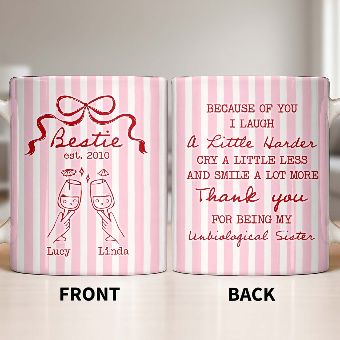 Thank You For Being My Unbiological Sister With Stripes And Wine Glasses