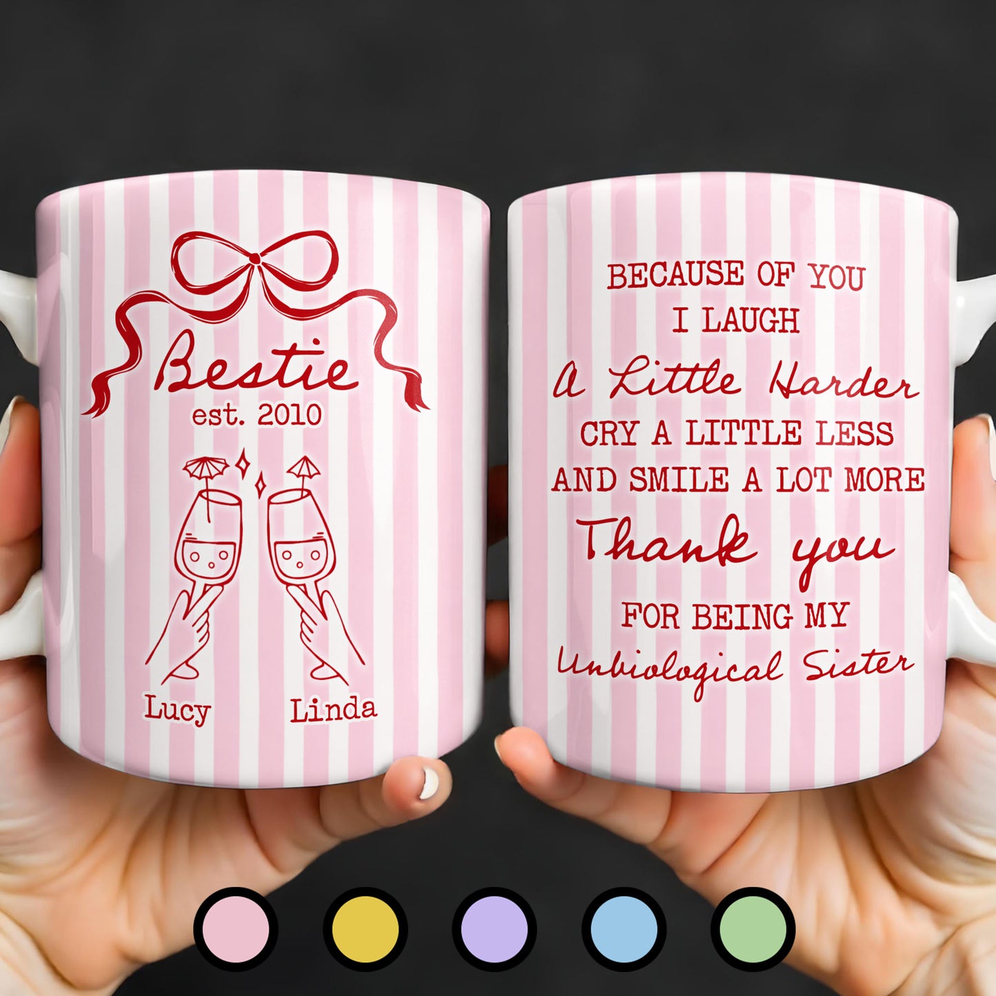 Thank You For Being My Unbiological Sister With Stripes And Wine Glasses