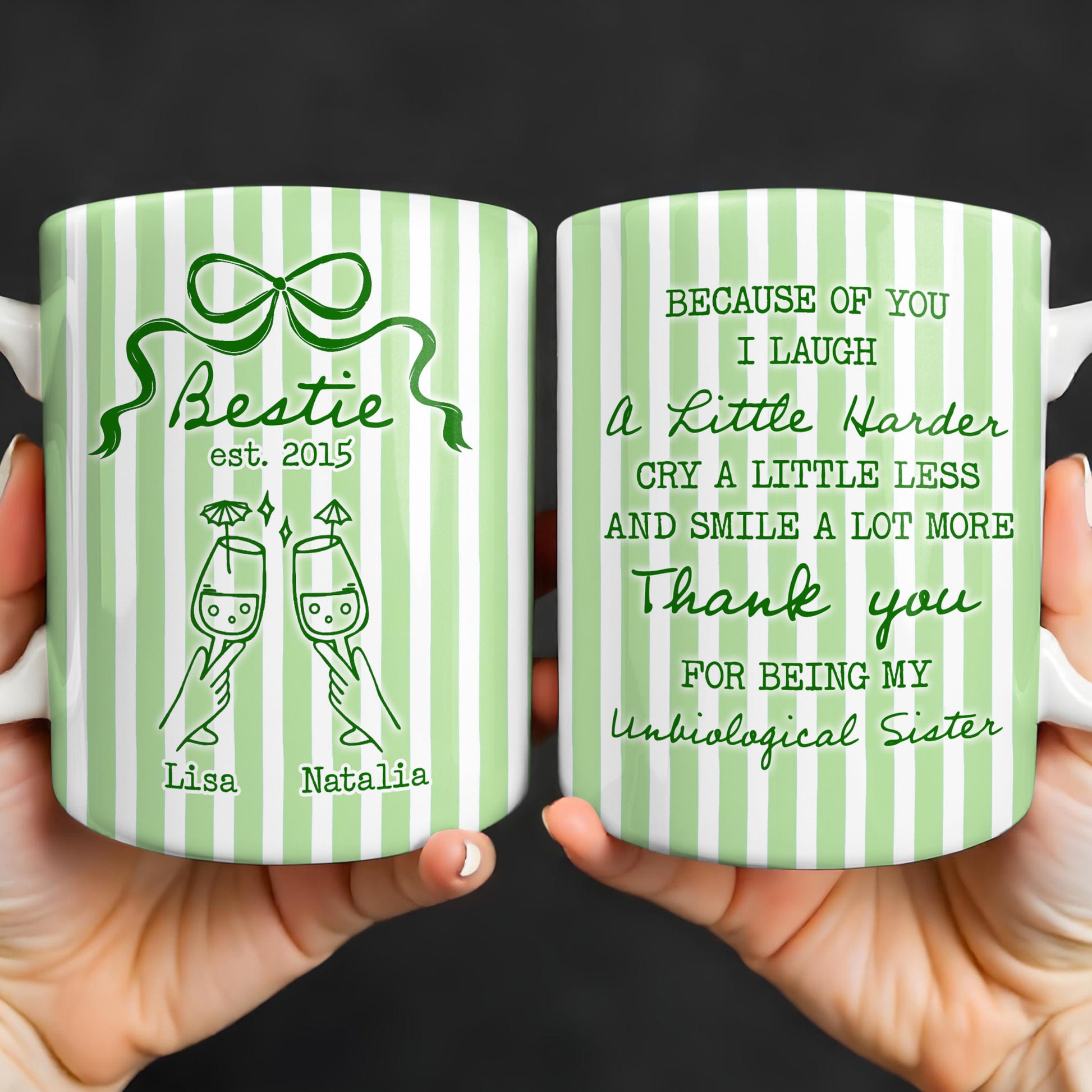 Thank You For Being My Unbiological Sister With Stripes And Wine Glasses