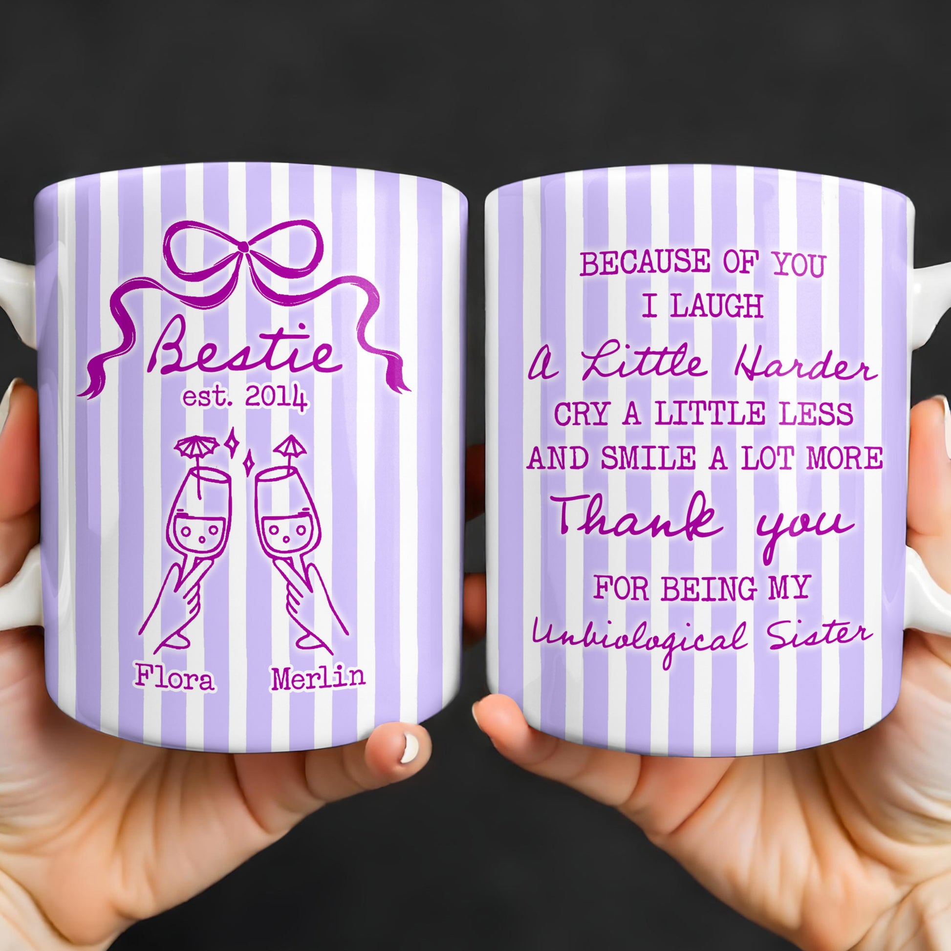 Thank You For Being My Unbiological Sister With Stripes And Wine Glasses