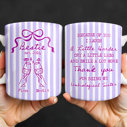 Thank You For Being My Unbiological Sister With Stripes And Wine Glasses