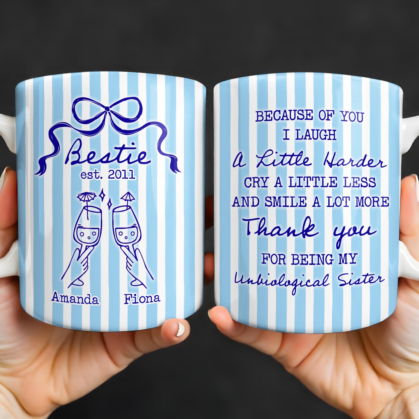 Thank You For Being My Unbiological Sister With Stripes And Wine Glasses