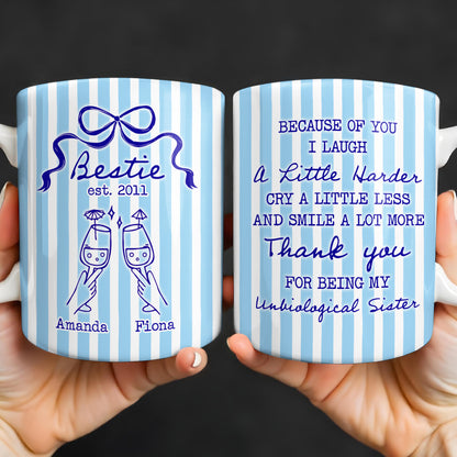 Thank You For Being My Unbiological Sister With Stripes And Wine Glasses