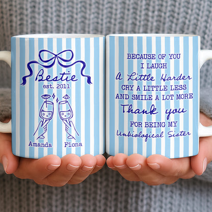 Thank You For Being My Unbiological Sister With Stripes And Wine Glasses