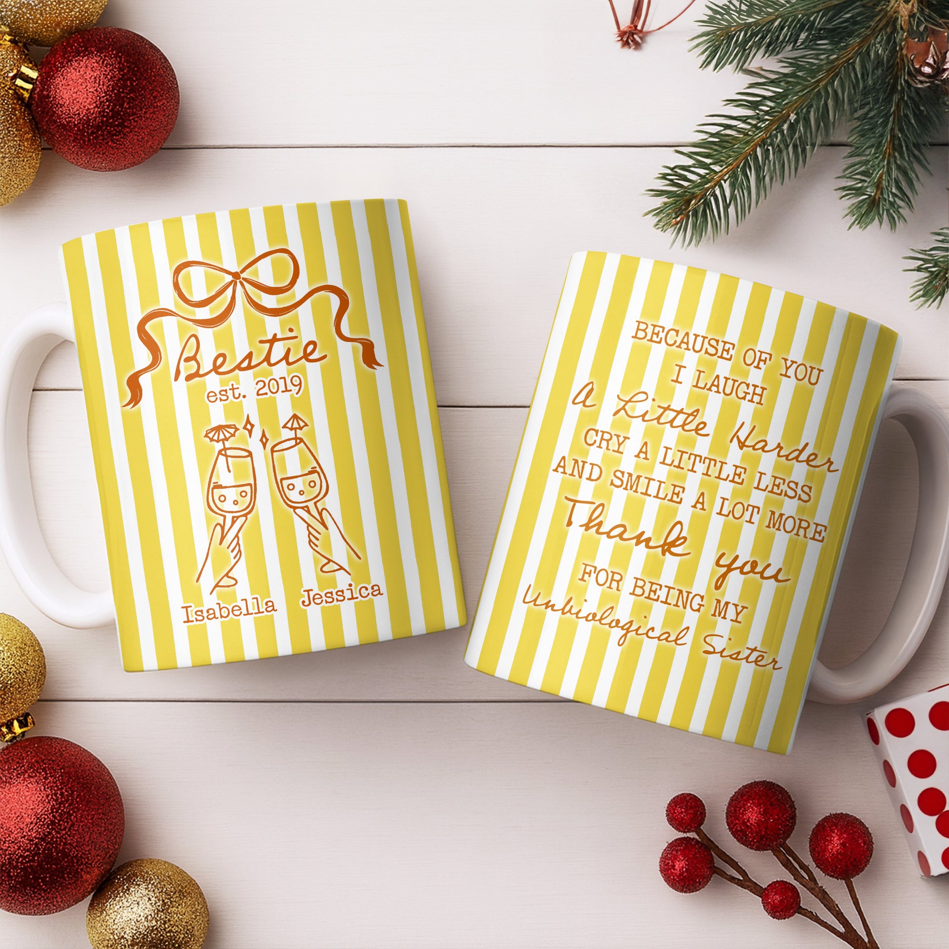 Thank You For Being My Unbiological Sister With Stripes And Wine Glasses