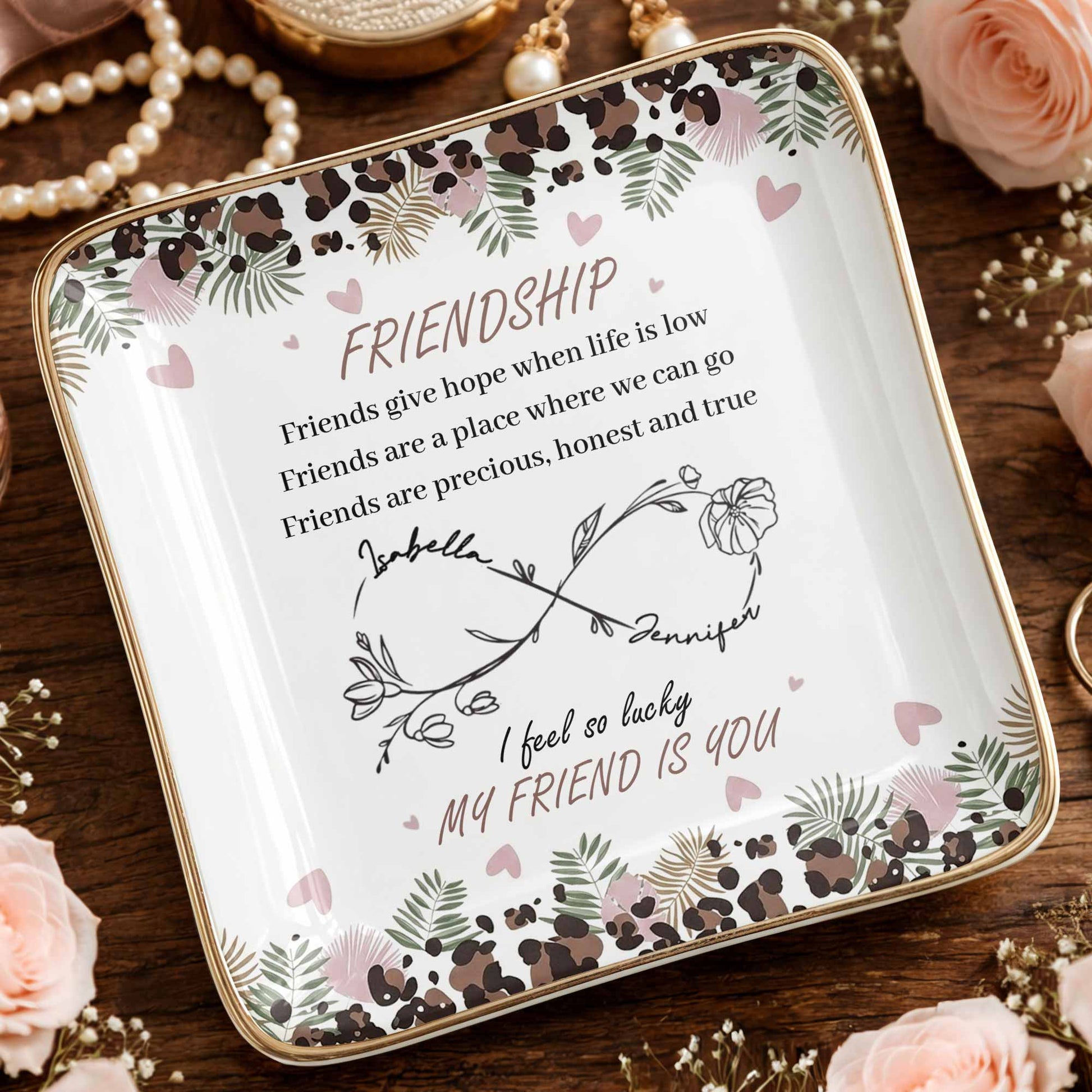 Friends Give Hope When Life Is Low, Flowers and Hearts Design