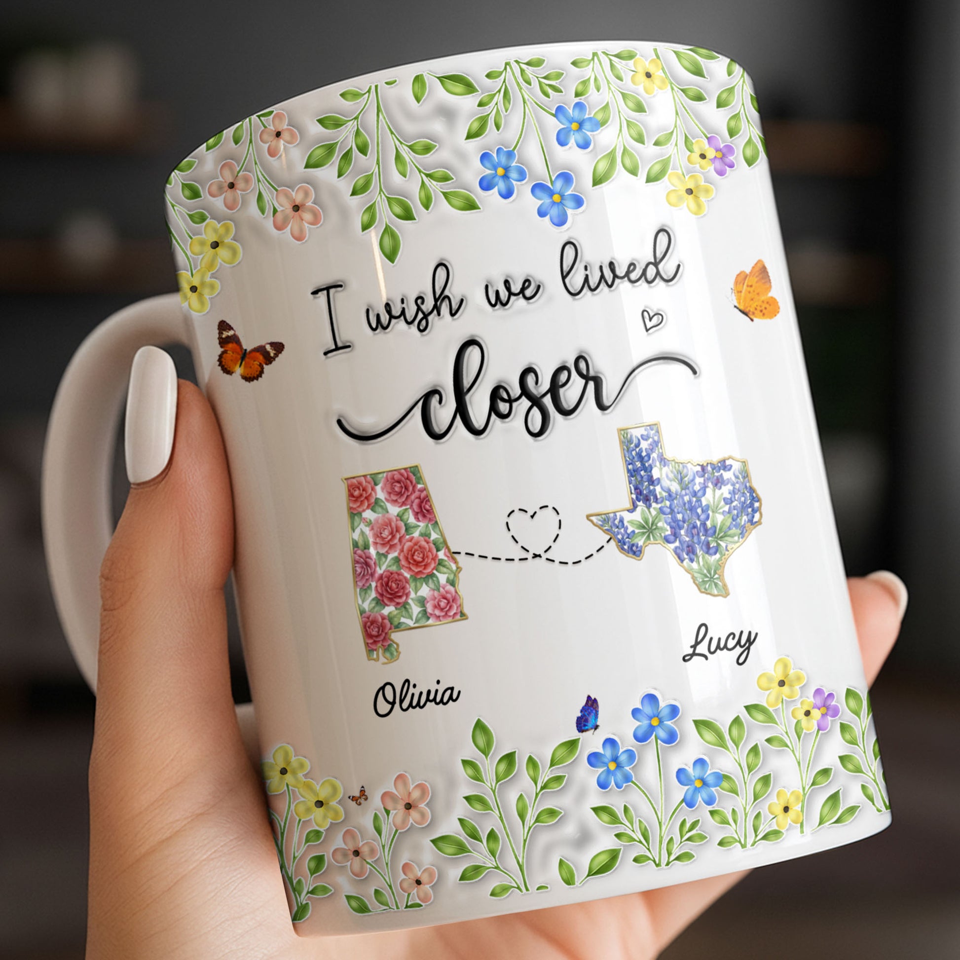 I Wish We Lived Closer Featuring Flowers and Butterfly