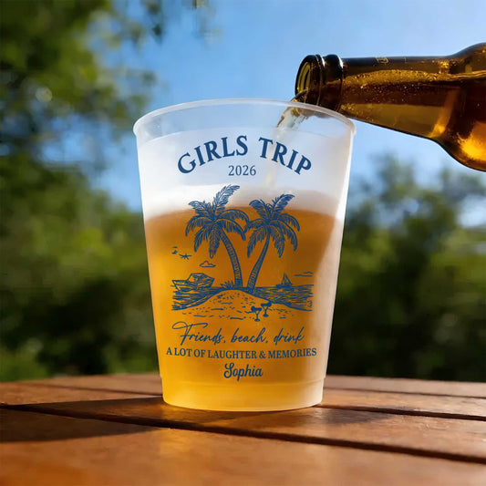 Girls Trip Friends Beach Drink Golden Girls With Palm Trees - Personalized Frosted Cups - BST575_FCUP