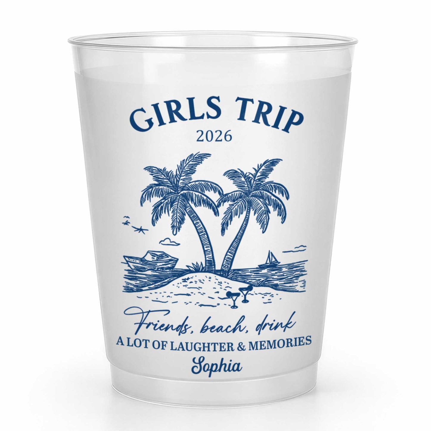 Girls Trip Friends Beach Drink Golden Girls With Palm Trees - Personalized Frosted Cups - BST575_FCUP