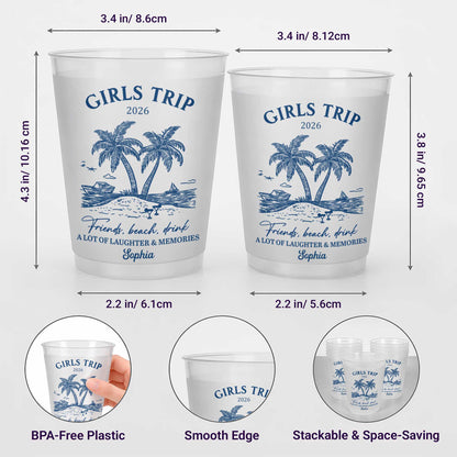 Girls Trip Friends Beach Drink Golden Girls With Palm Trees - Personalized Frosted Cups - BST575_FCUP
