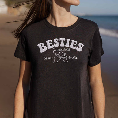 Besties Since Pinky Swear Hands And Heart Custom Name - Personalized Custom Unisex T-shirt, Hoodie - BST583_BBAS