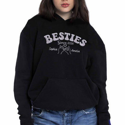 Besties Since Pinky Swear Hands And Heart Custom Name - Personalized Custom Unisex T-shirt, Hoodie - BST583_BBAS