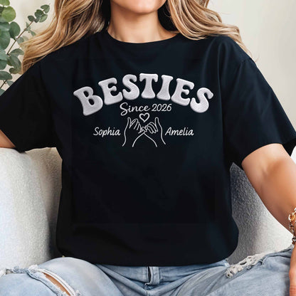 Besties Since Pinky Swear Hands And Heart Custom Name - Personalized Custom Unisex T-shirt, Hoodie - BST583_BBAS