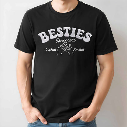 Besties Since Pinky Swear Hands And Heart Custom Name - Personalized Custom Unisex T-shirt, Hoodie - BST583_BBAS