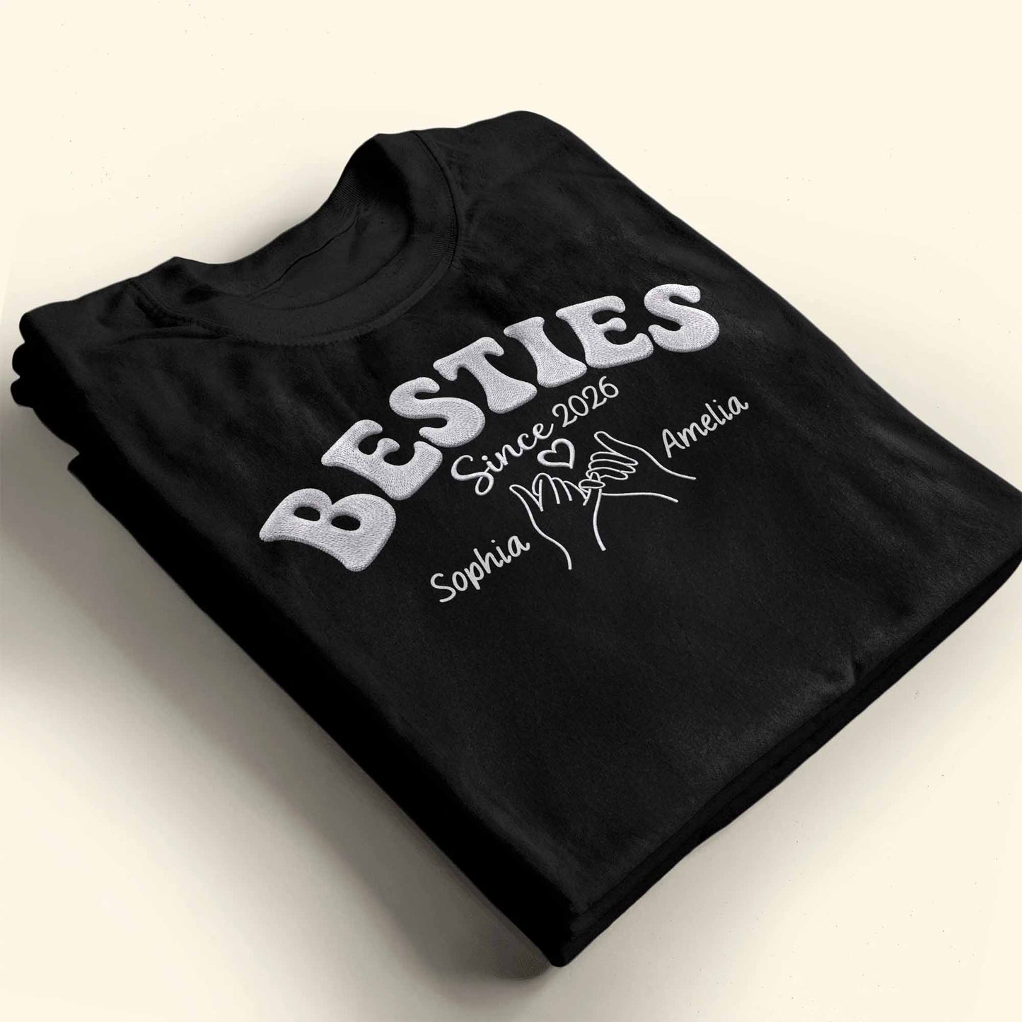 Besties Since Pinky Swear Hands And Heart Custom Name - Personalized Custom Unisex T-shirt, Hoodie - BST583_BBAS