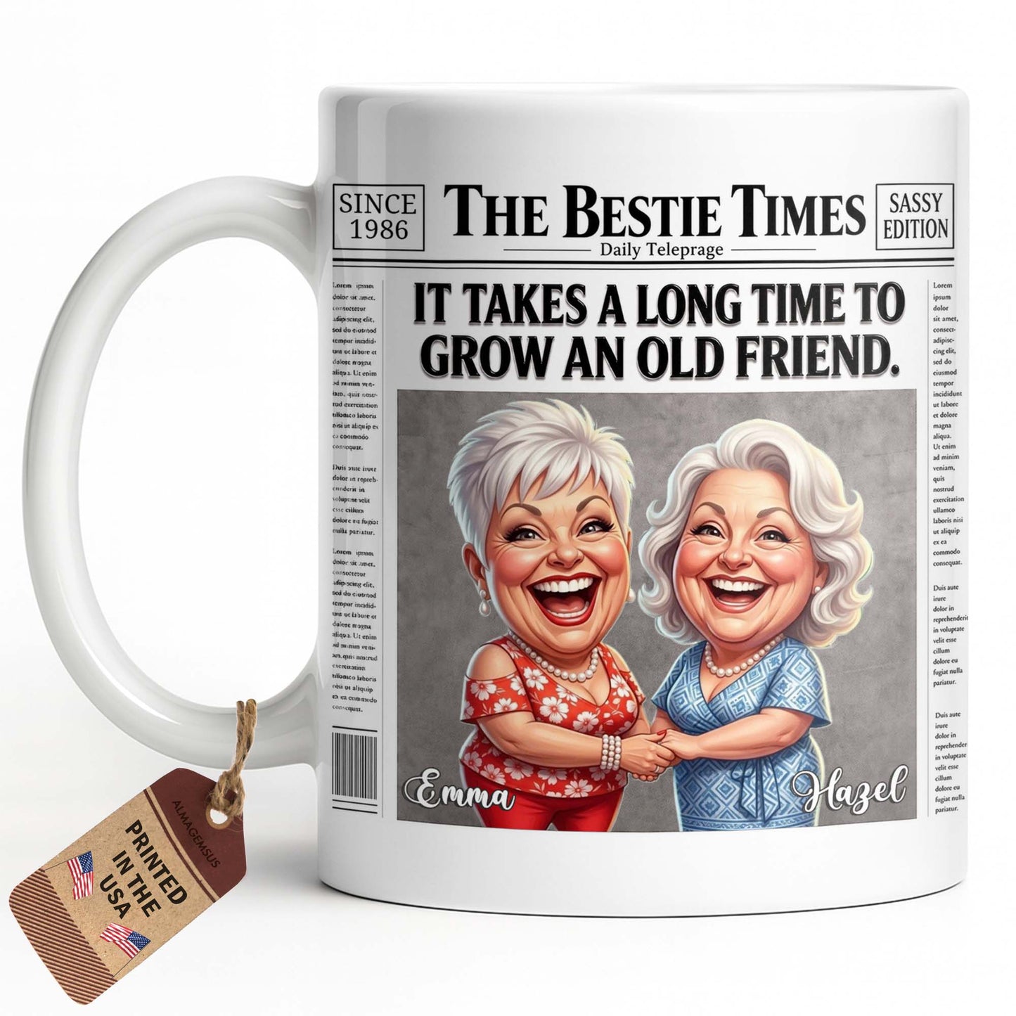 It's Take A Long Time To Grow An Old Friend Newspaper Bestie - Personalized Custom Coffee Mug - BST709_MG