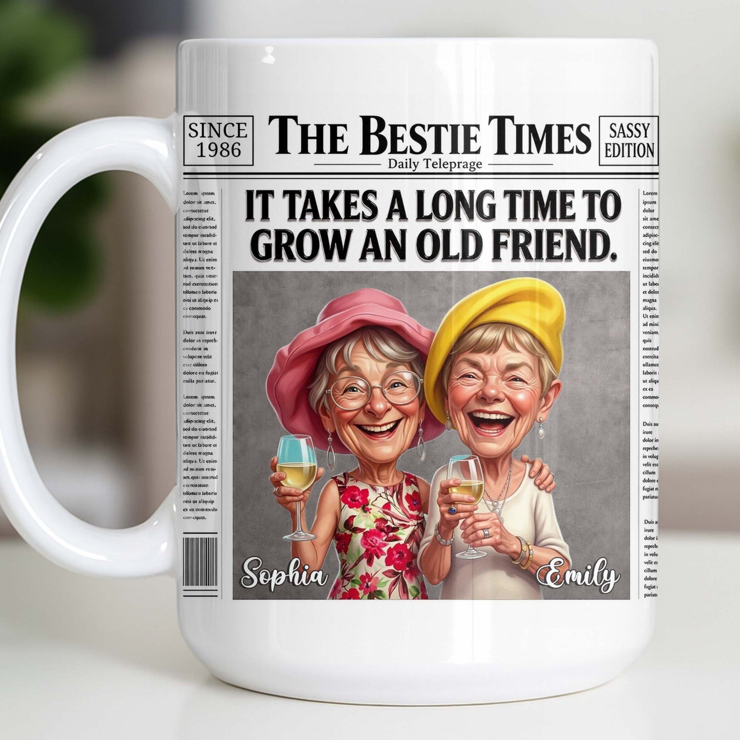 It's Take A Long Time To Grow An Old Friend Newspaper Bestie - Personalized Custom Coffee Mug - BST709_MG