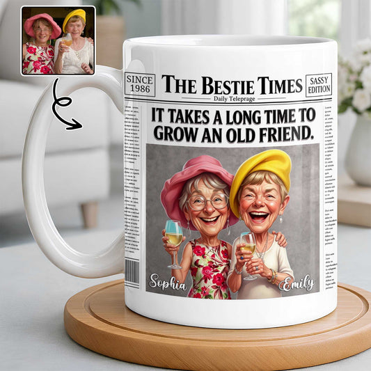 It's Take A Long Time To Grow An Old Friend Newspaper Bestie - Personalized Custom Coffee Mug - BST709_MG