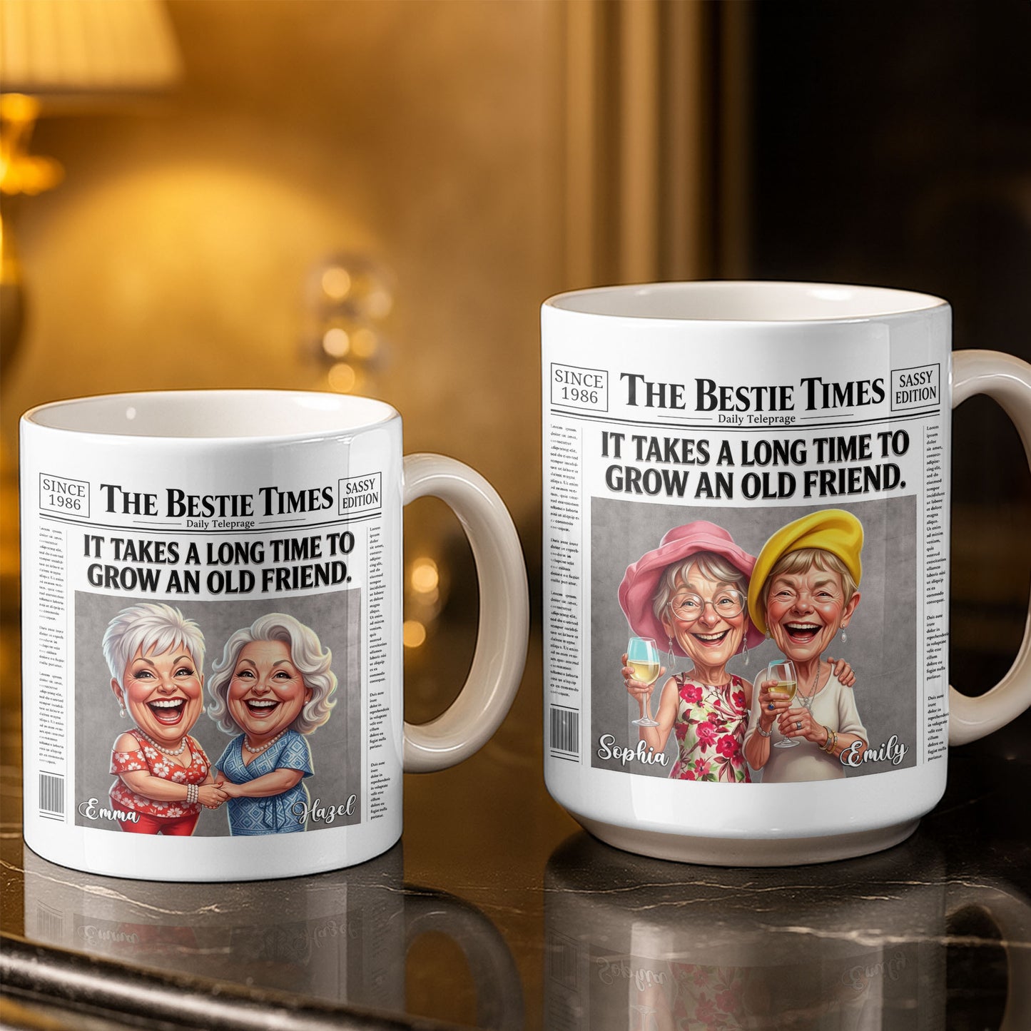 It's Take A Long Time To Grow An Old Friend Newspaper Bestie - Personalized Custom Coffee Mug - BST709_MG