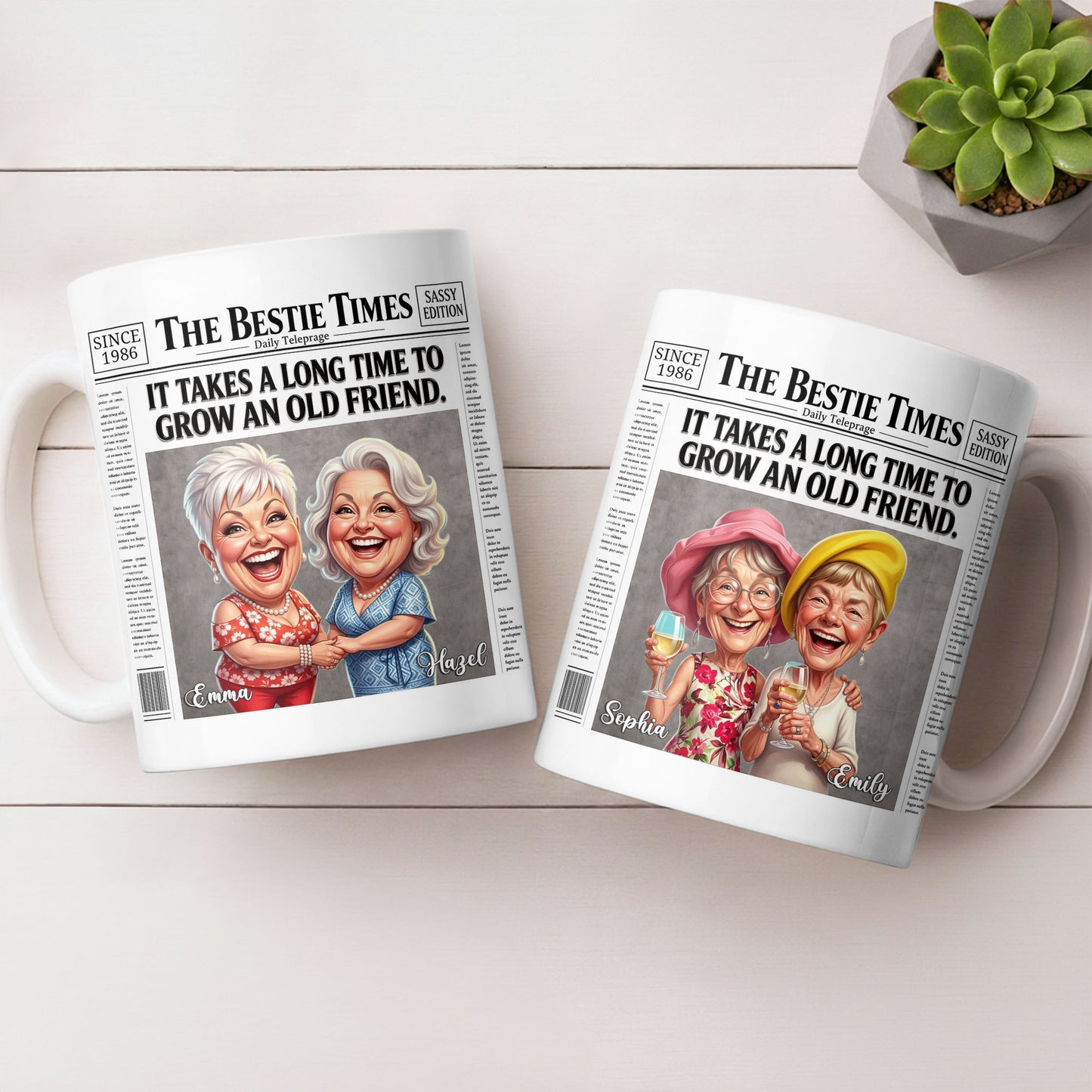 It's Take A Long Time To Grow An Old Friend Newspaper Bestie - Personalized Custom Coffee Mug - BST709_MG