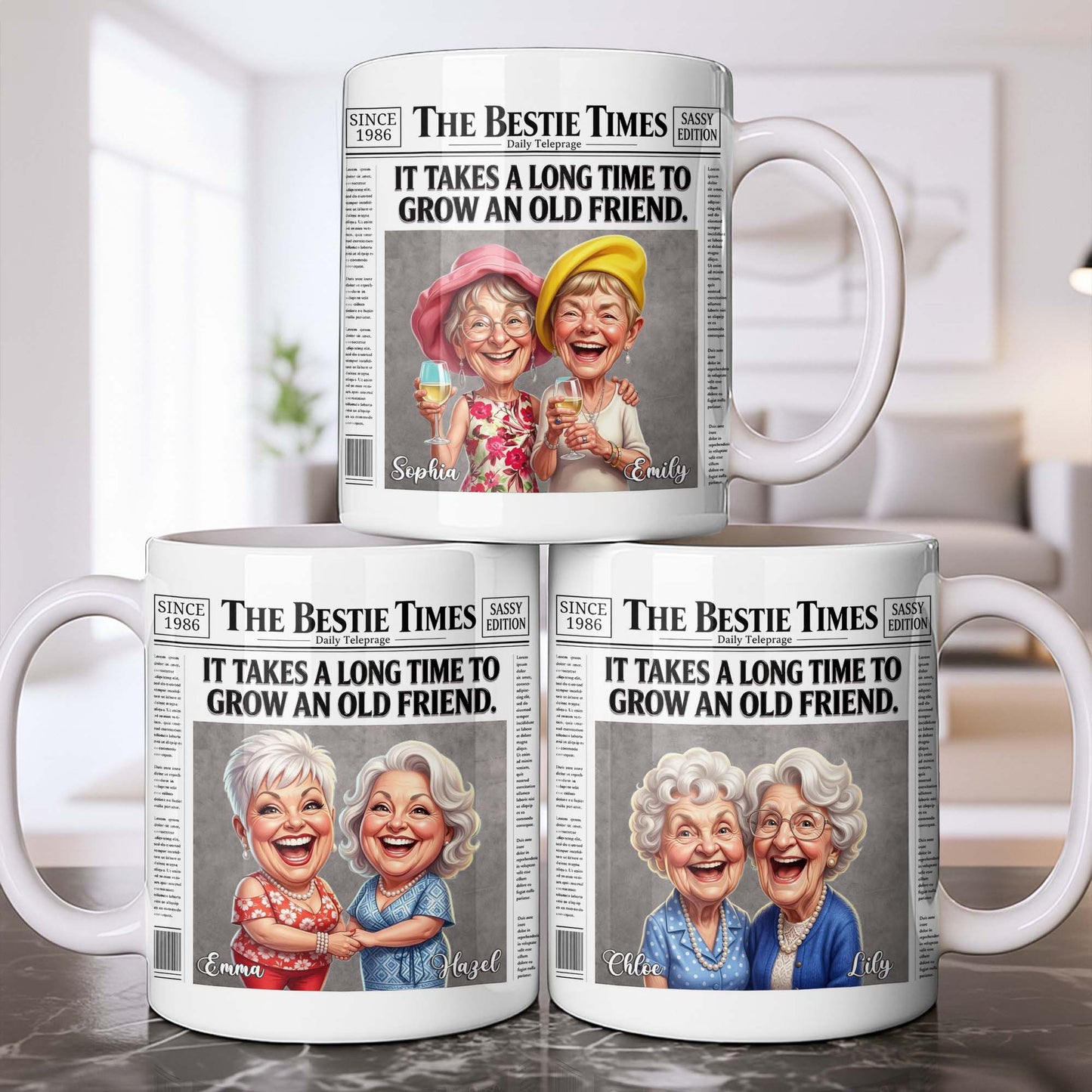 It's Take A Long Time To Grow An Old Friend Newspaper Bestie - Personalized Custom Coffee Mug - BST709_MG