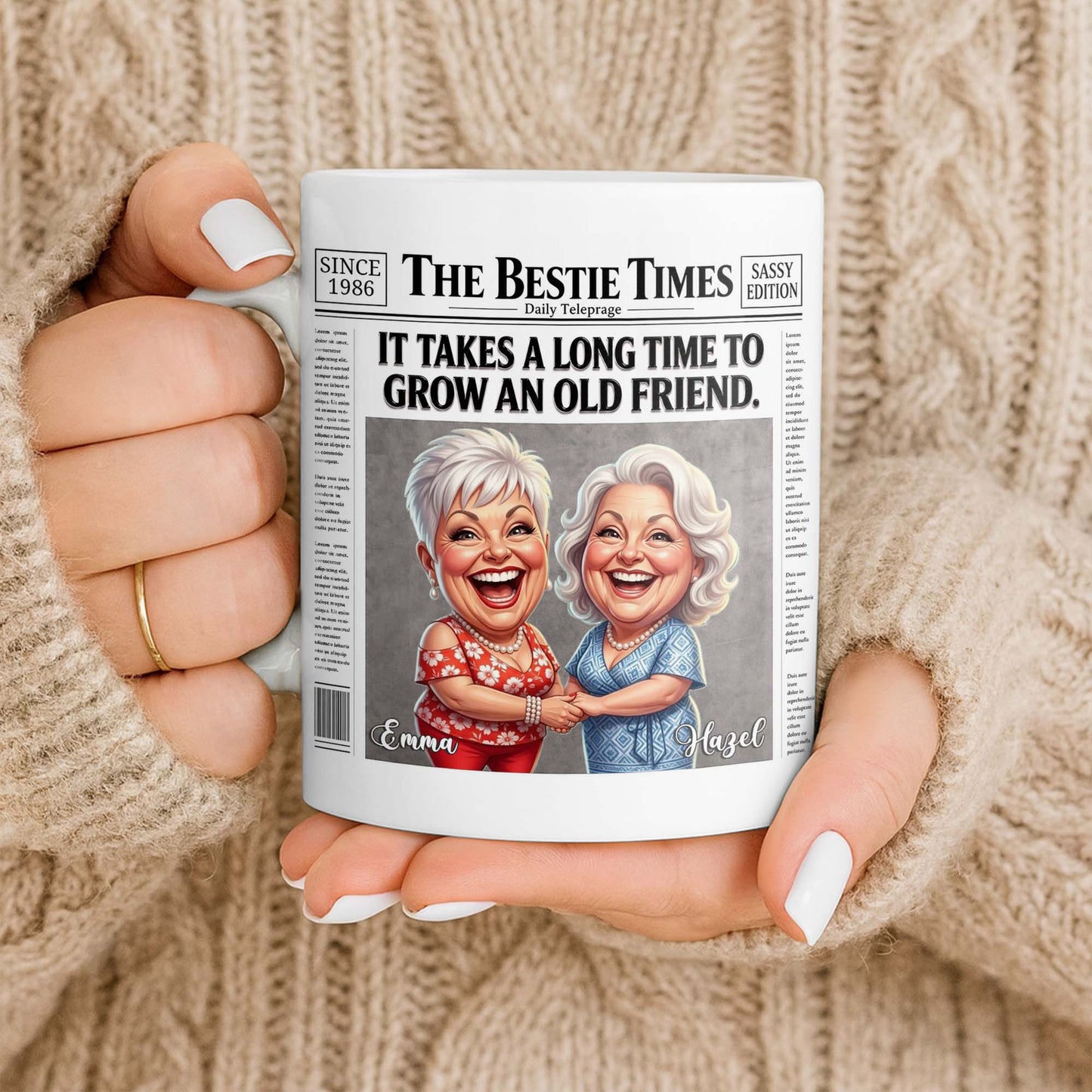It's Take A Long Time To Grow An Old Friend Newspaper Bestie - Personalized Custom Coffee Mug - BST709_MG