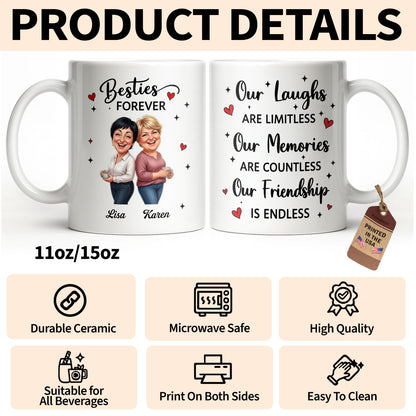 Besties Forever Our Laughs Are Limitless Hearts And Stars Custom Portrait - Personalized Custom Coffee Mug - BST719_MG