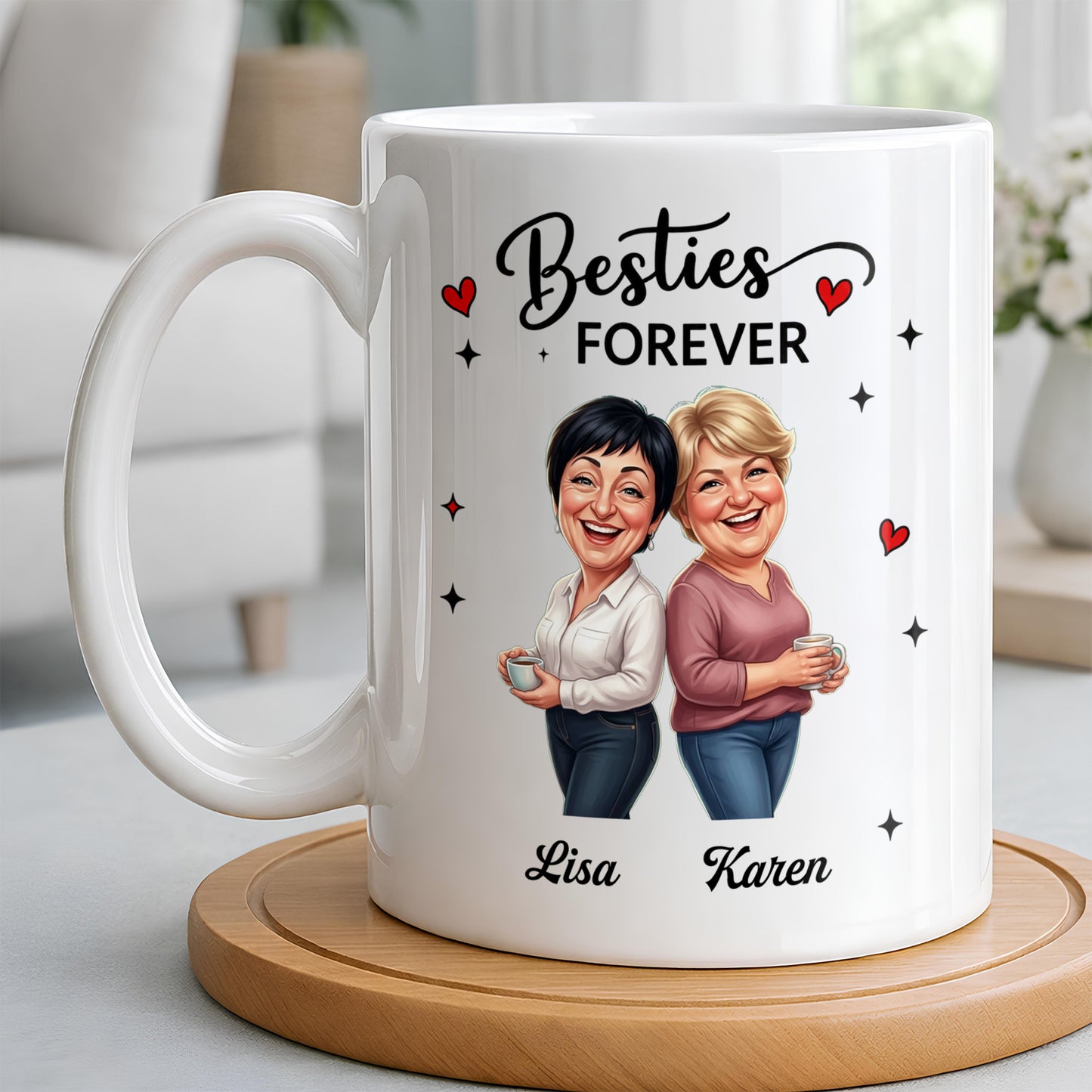 Besties Forever Our Laughs Are Limitless Hearts And Stars Custom Portrait - Personalized Custom Coffee Mug - BST719_MG