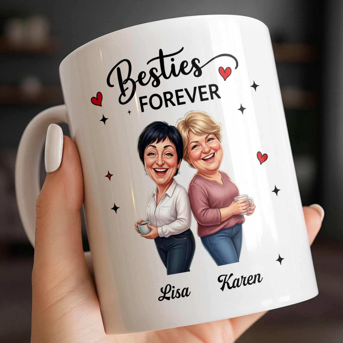 Besties Forever Our Laughs Are Limitless Hearts And Stars Custom Portrait - Personalized Custom Coffee Mug - BST719_MG