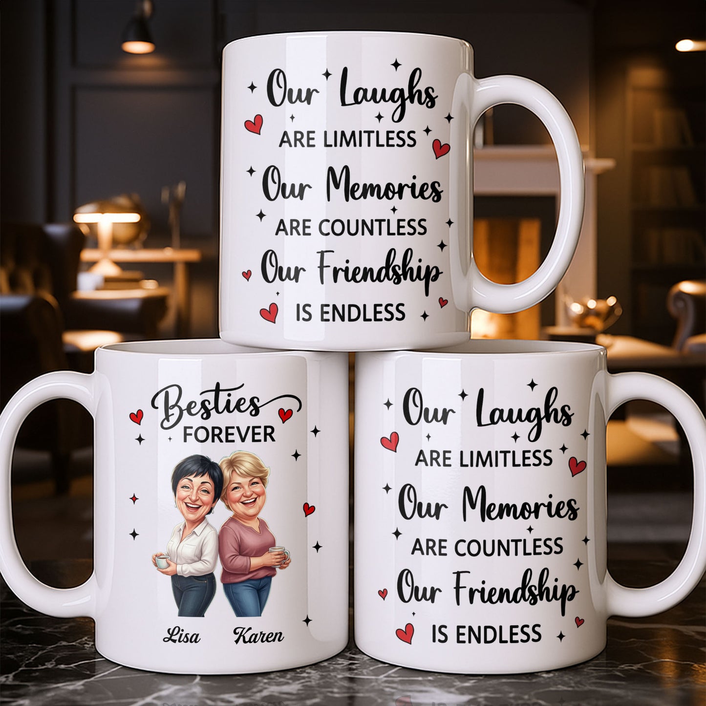 Besties Forever Our Laughs Are Limitless Hearts And Stars Custom Portrait - Personalized Custom Coffee Mug - BST719_MG