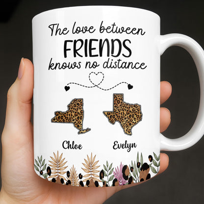 The Love Between Sisters Knows No Distance Leopard Print States And Flowers - Personalized Custom Coffee Mug - BST758_MG