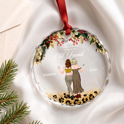 It Takes A Long Time To Grow An Old Friend Leopard Besties - Personalized Custom Circle Glass Ornament - BST778_CGOR