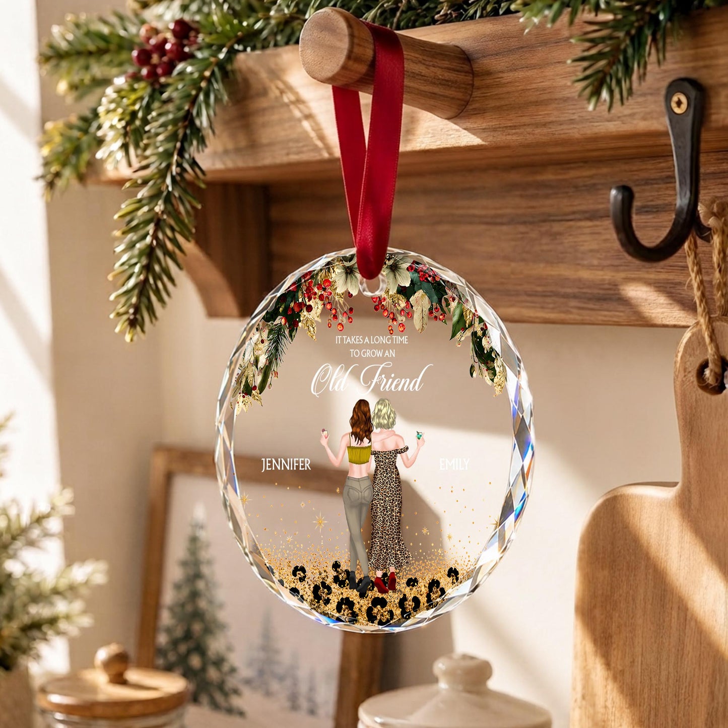 It Takes A Long Time To Grow An Old Friend Leopard Besties - Personalized Custom Circle Glass Ornament - BST778_CGOR