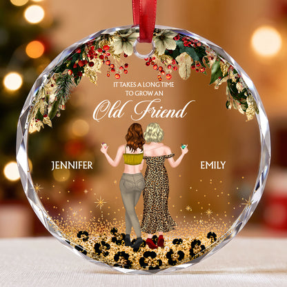 It Takes A Long Time To Grow An Old Friend Leopard Besties - Personalized Custom Circle Glass Ornament - BST778_CGOR