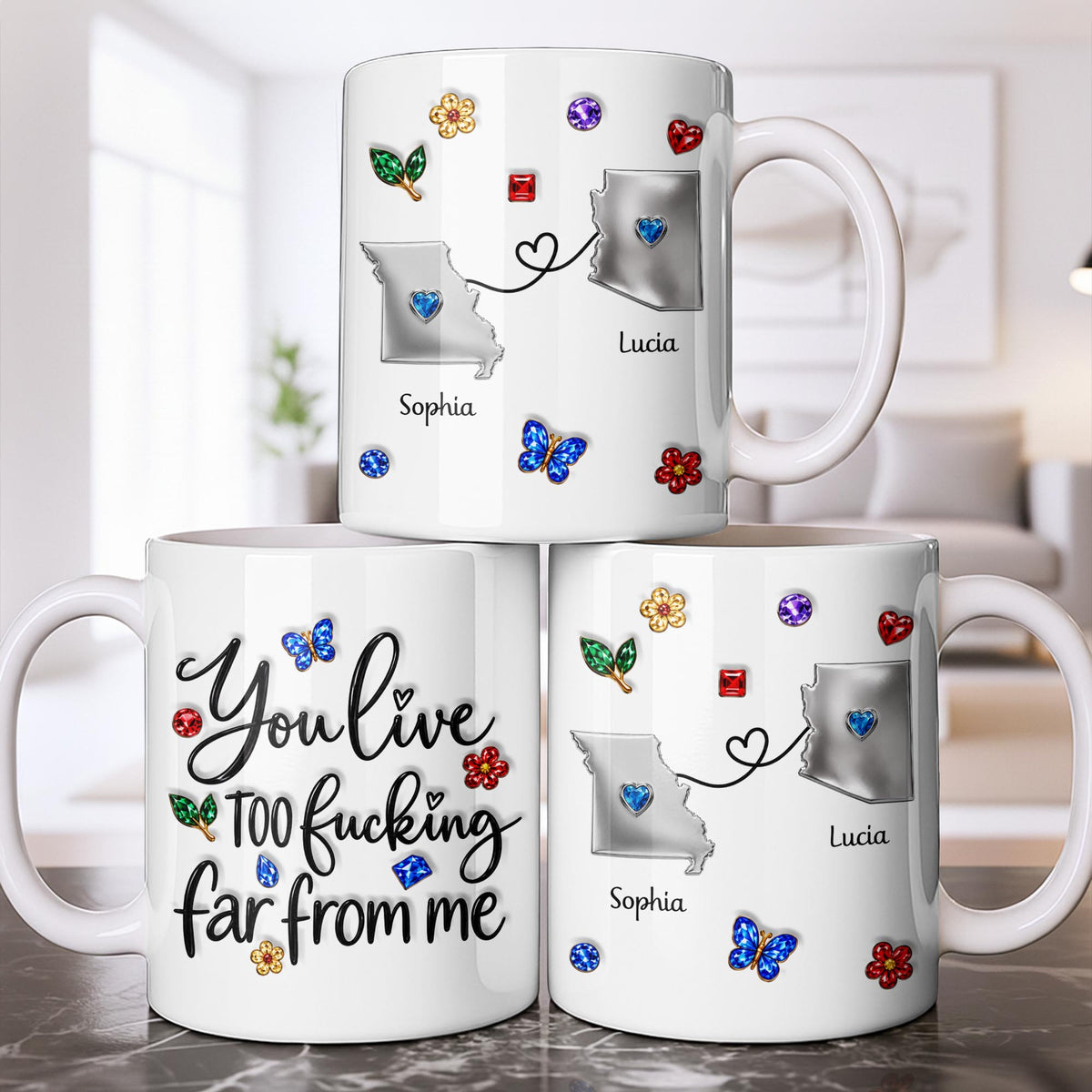 You Live Too Effing Far From Me With Butterfly And Flowers - Personalized Custom Coffee Mug - BST894_MG