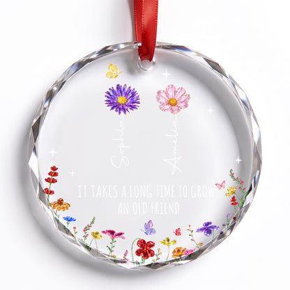 It Takes A Long Time To Grow An Old Friend Birth Month Flowers - Personalized Custom Circle Glass Ornament - BST901_CGOR