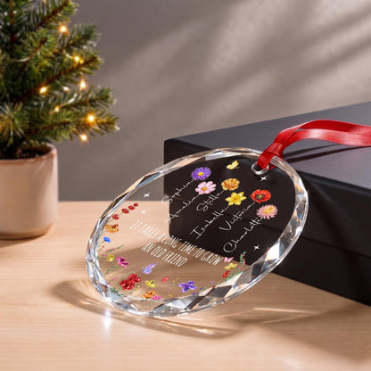It Takes A Long Time To Grow An Old Friend Birth Month Flowers - Personalized Custom Circle Glass Ornament - BST901_CGOR