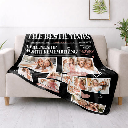 The Bestie Times A Friendship Worth Remembering Newspaper With Photos - Personalized Custom Blanket - BST917_BLK