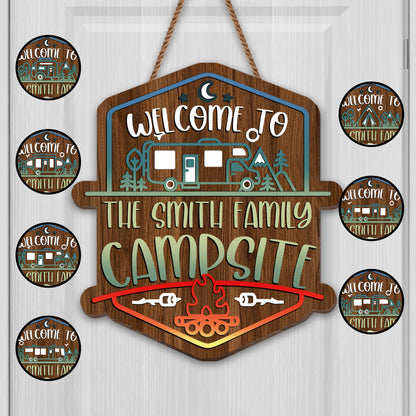 Welcome To The Smith Family Campsite With Campfire, RV, And Trees