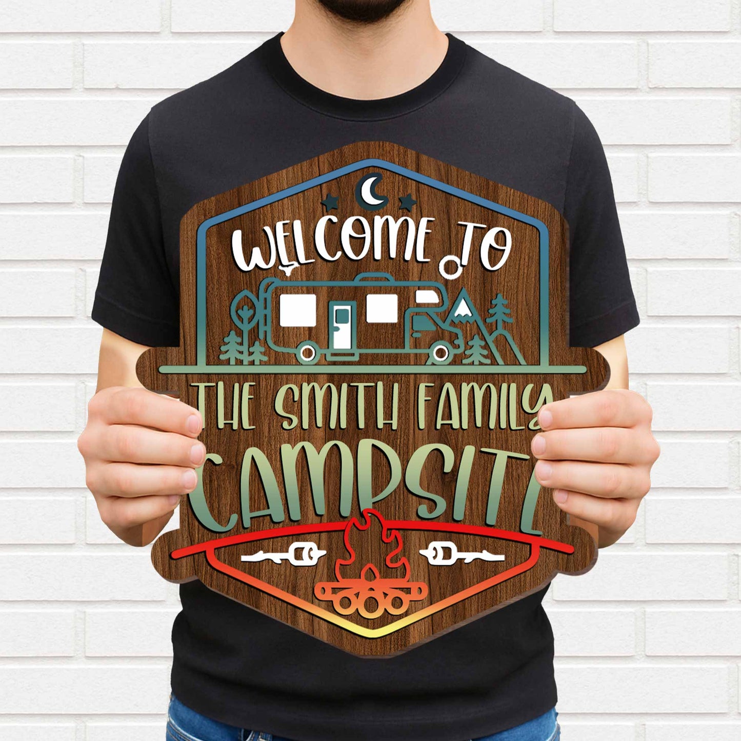 Welcome To The Smith Family Campsite With Campfire, RV, And Trees