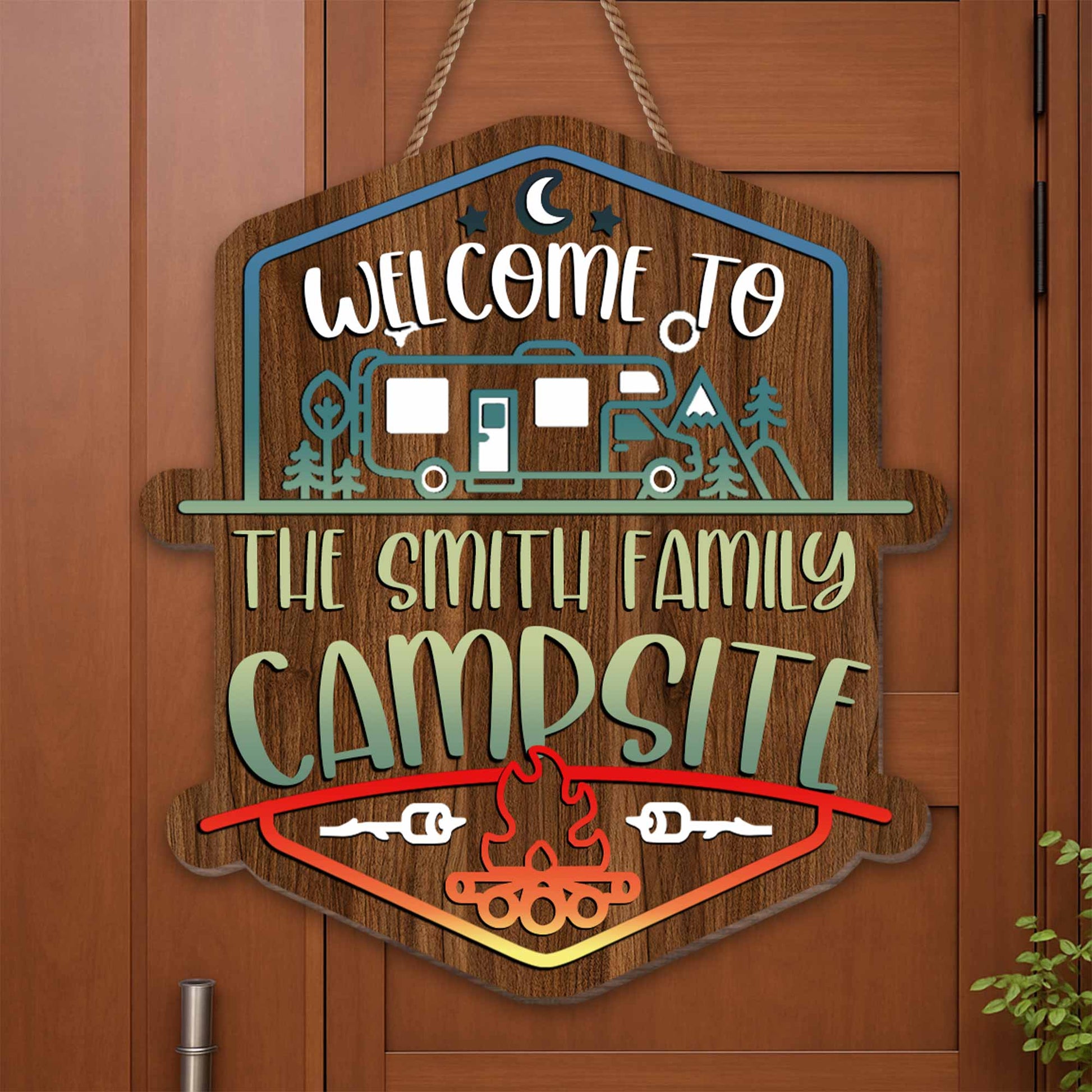 Welcome To The Smith Family Campsite With Campfire, RV, And Trees