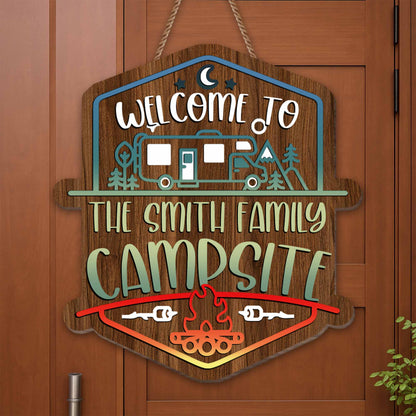 Welcome To The Smith Family Campsite With Campfire, RV, And Trees