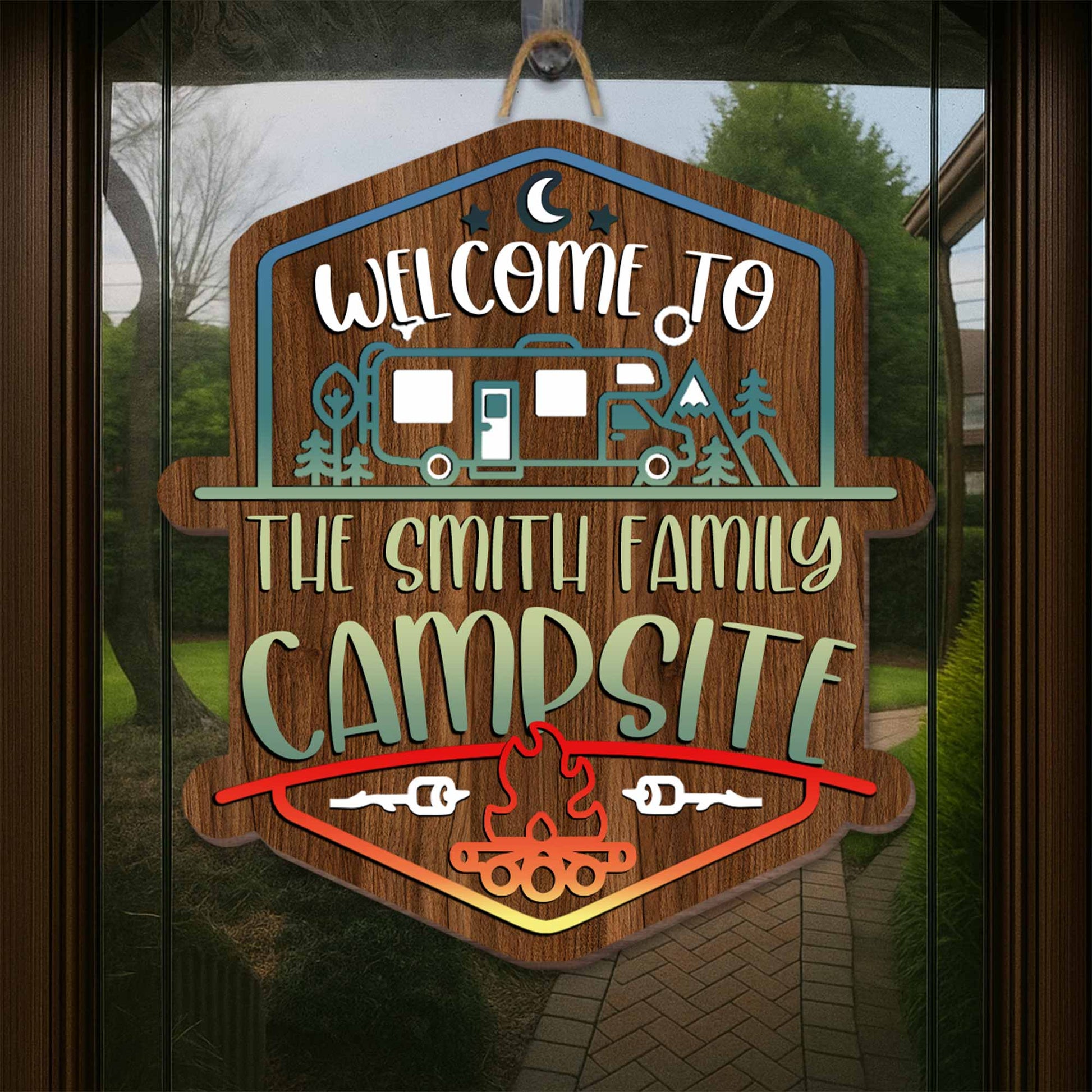 Welcome To The Smith Family Campsite With Campfire, RV, And Trees