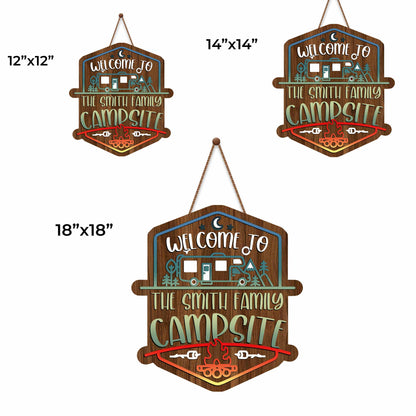 Welcome To The Smith Family Campsite With Campfire, RV, And Trees