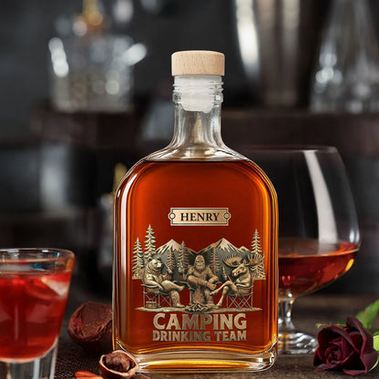 Camping Drinking Team Sasquatch Bear and Moose Around Campfire