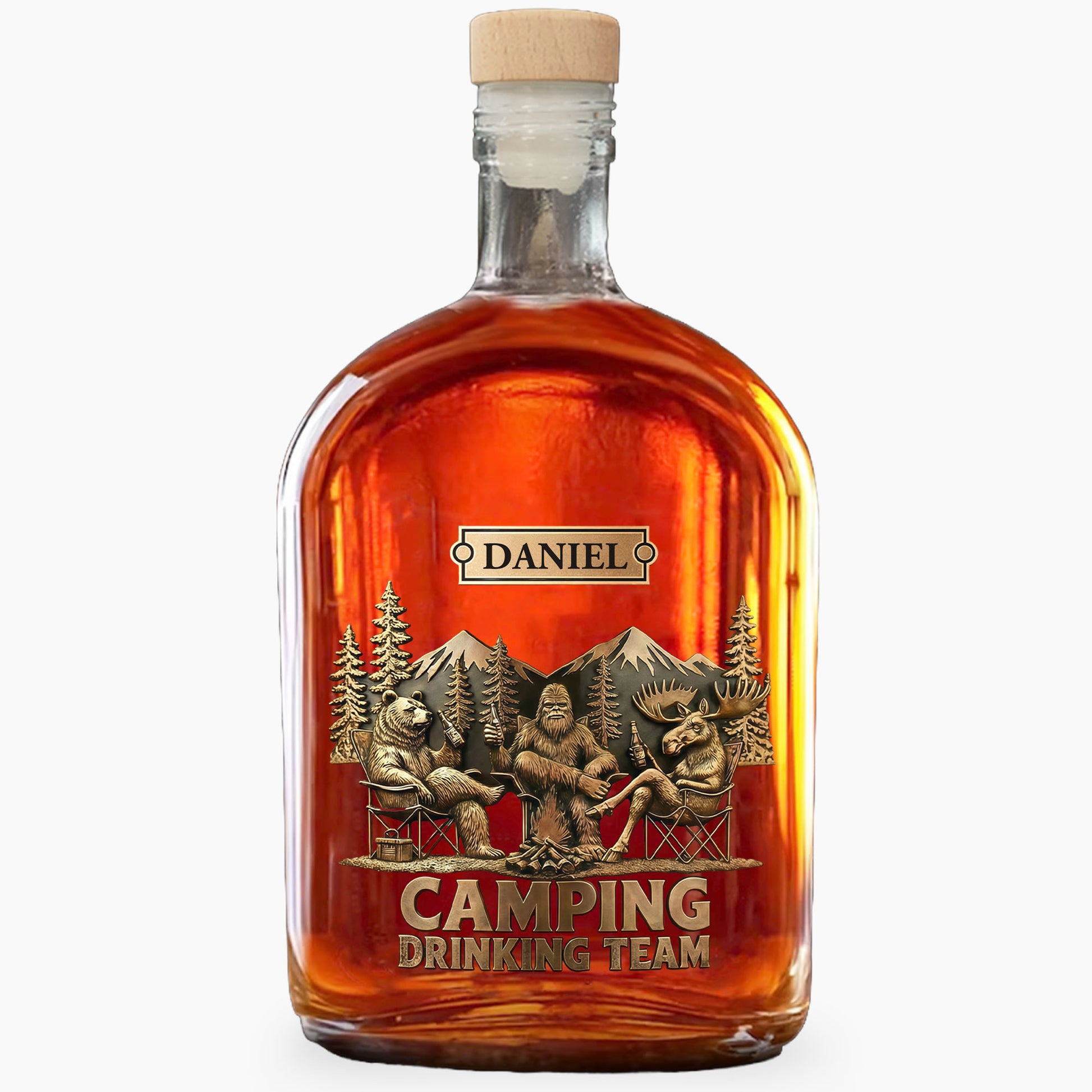 Camping Drinking Team Sasquatch Bear and Moose Around Campfire