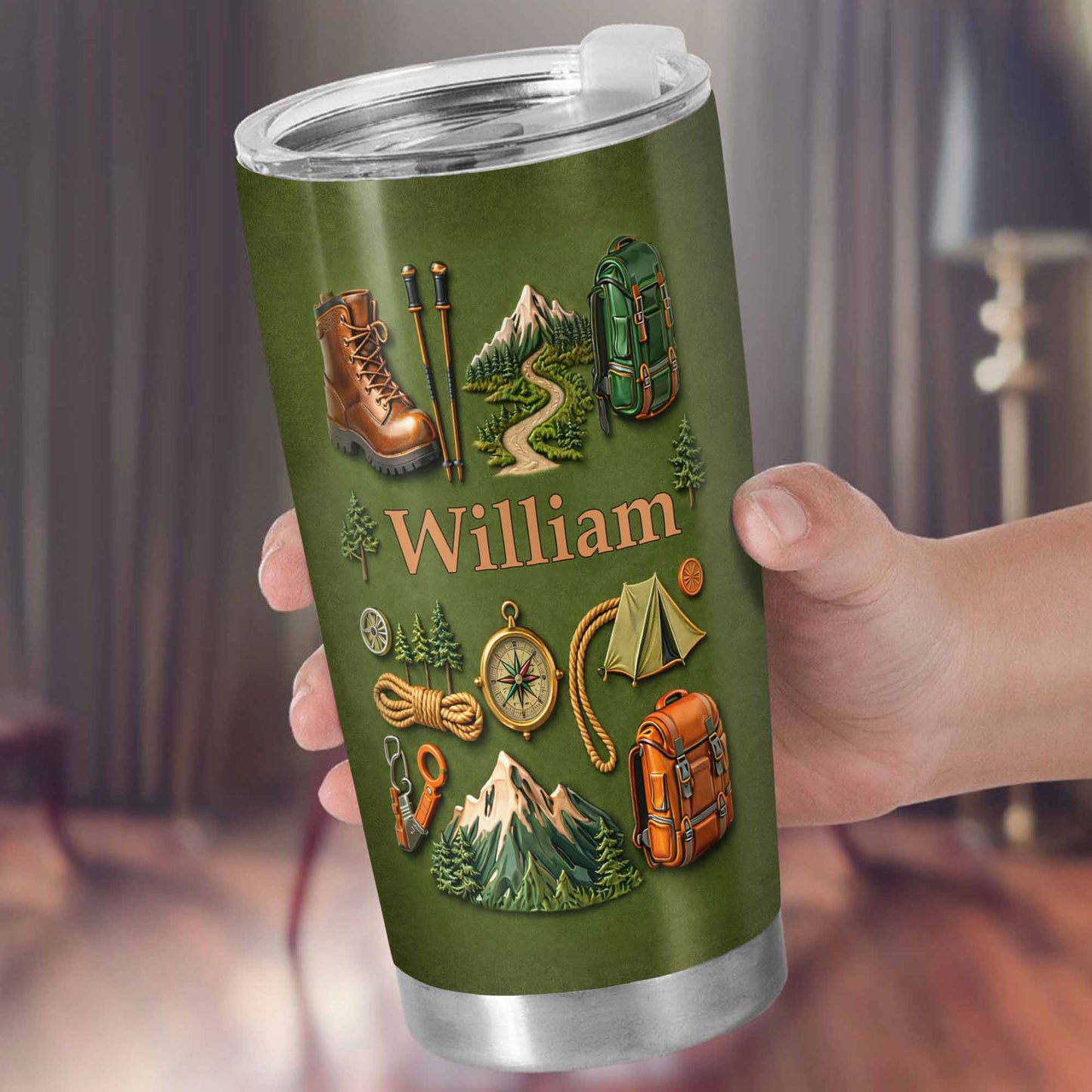 To [Name], Boots, Compass, Mountains, Tent, Backpack